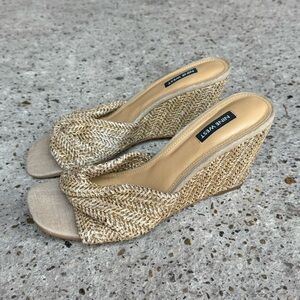 Nine West Beige Woven Wedge Sandals